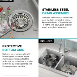 KRAUS 33” Undermount Double Bowl Stainless Steel Kitchen Sink