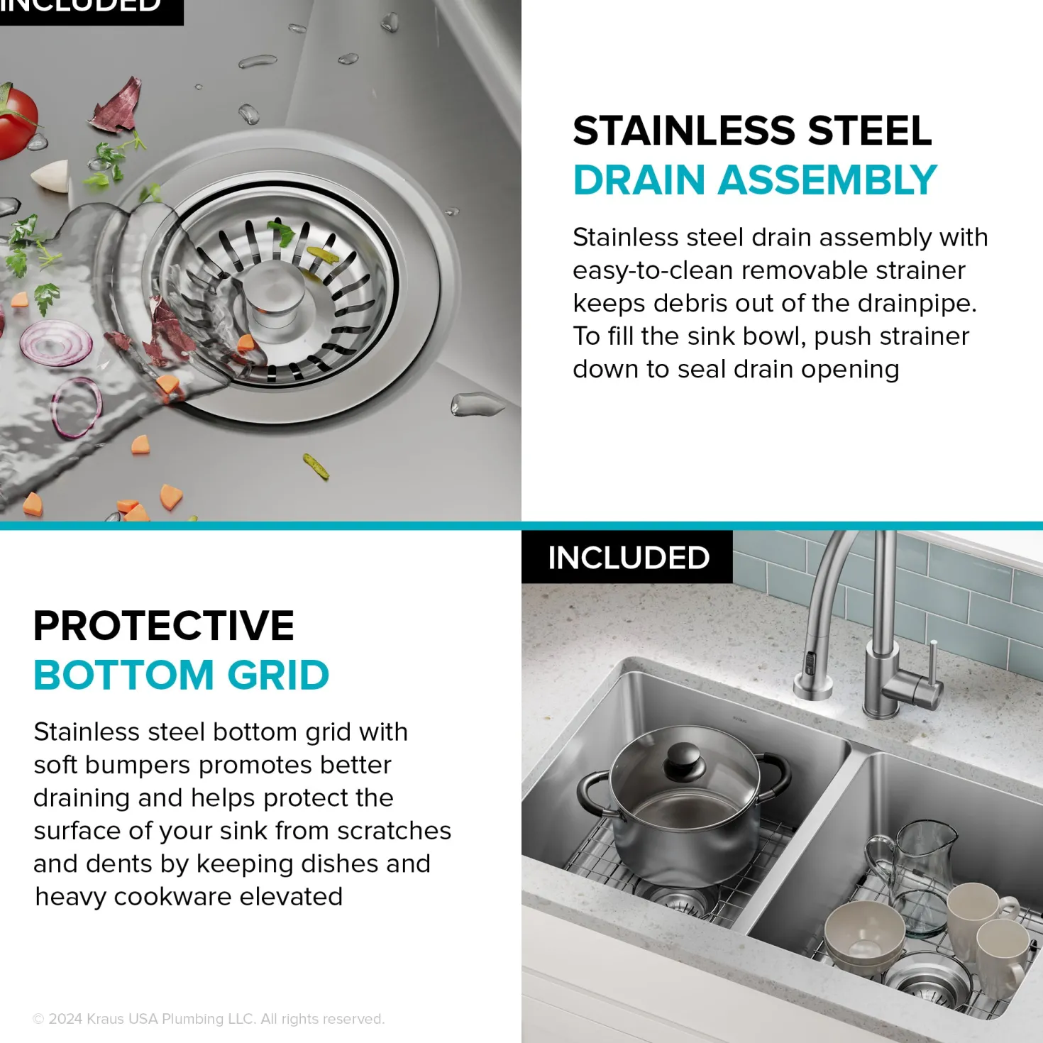 KRAUS 33” Undermount Double Bowl Stainless Steel Kitchen Sink