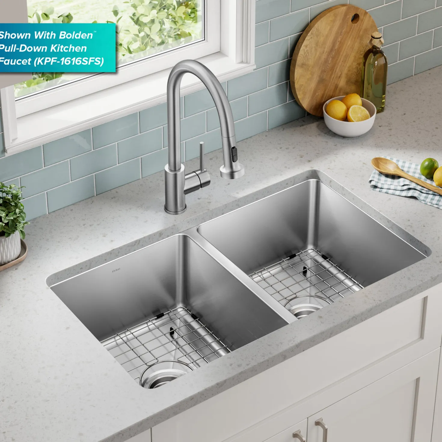 KRAUS 33” Undermount Double Bowl Stainless Steel Kitchen Sink