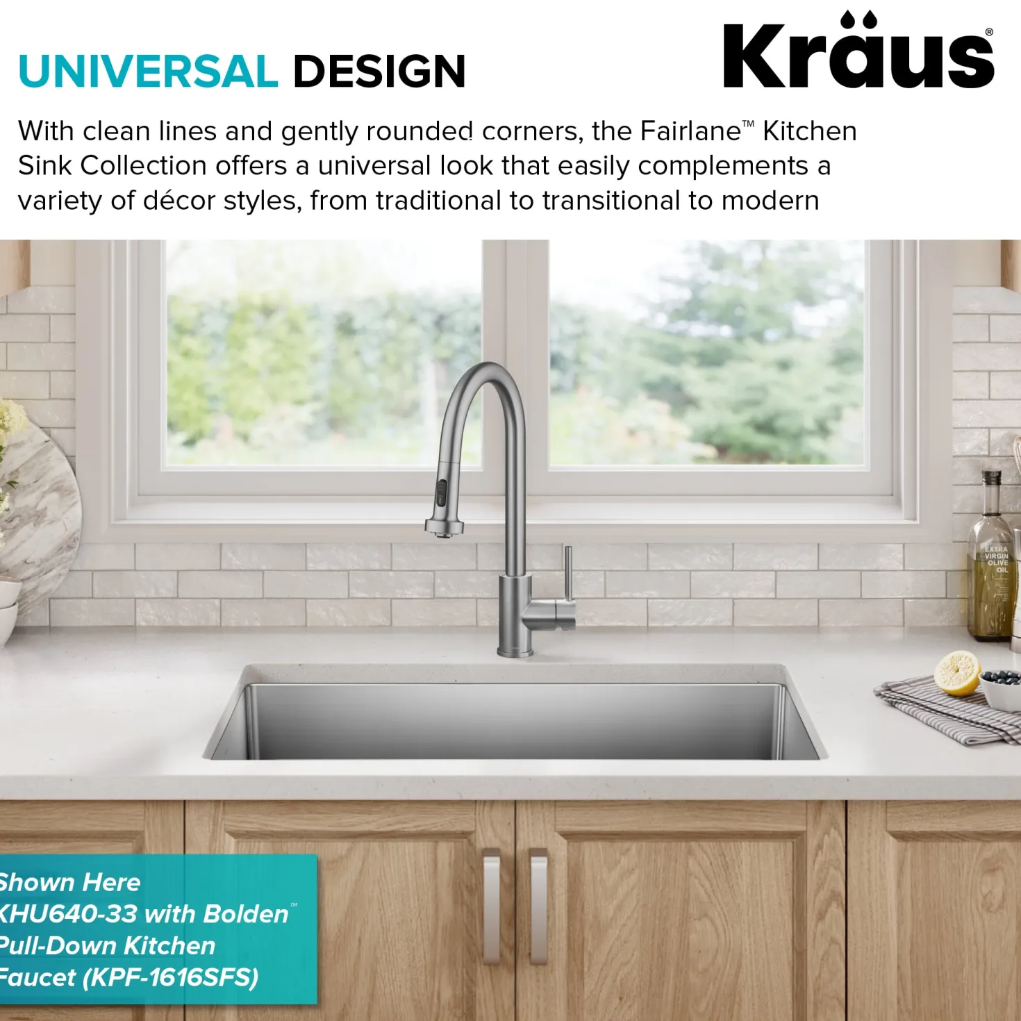 KRAUS 33” Undermount Double Bowl Stainless Steel Kitchen Sink