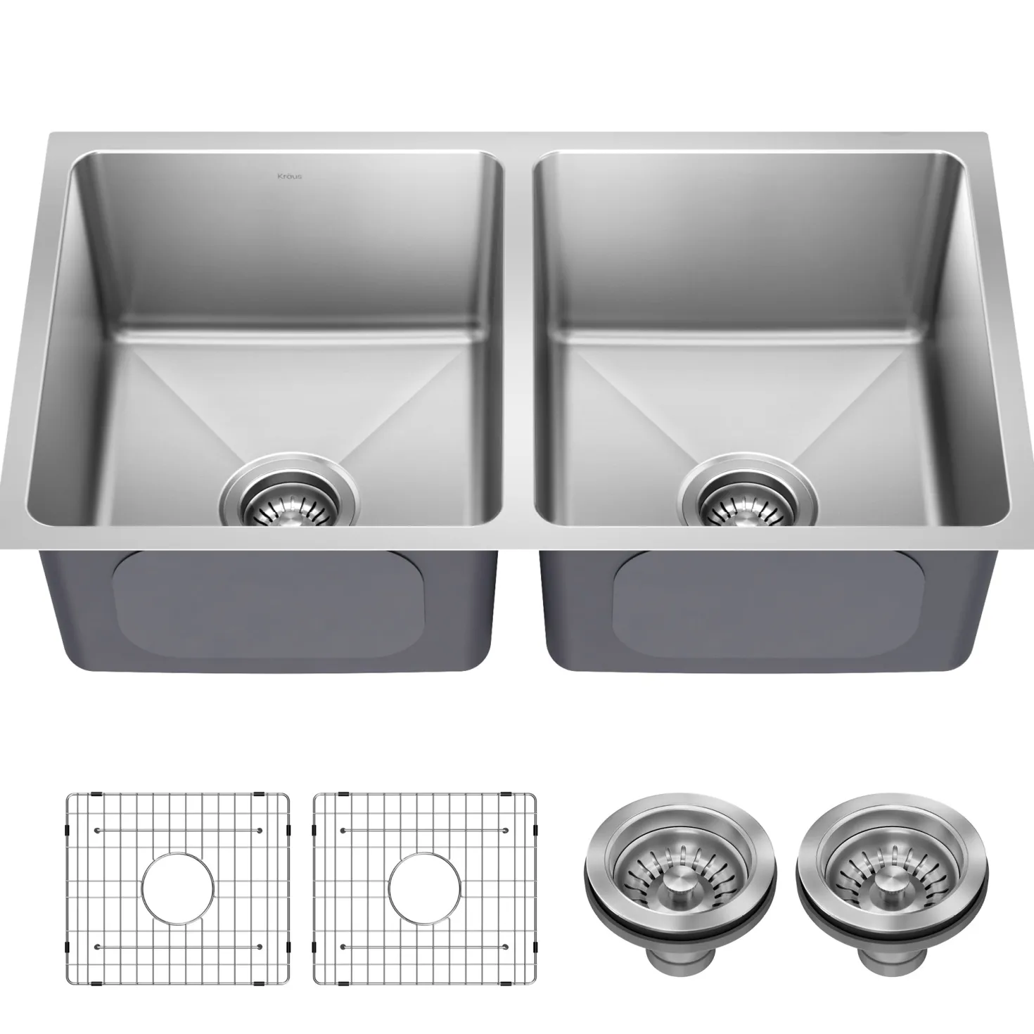 KRAUS 33” Undermount Double Bowl Stainless Steel Kitchen Sink