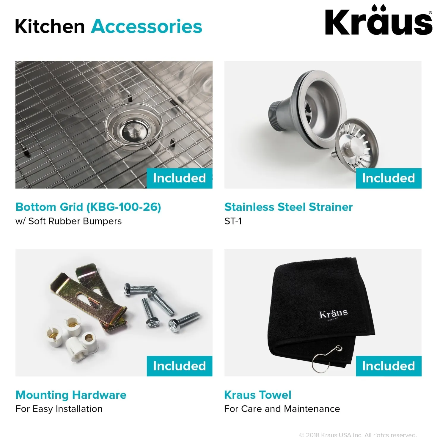 KRAUS 26" Undermount 16 Gauge Single Bowl Stainless Steel Small Radius Kitchen Sink