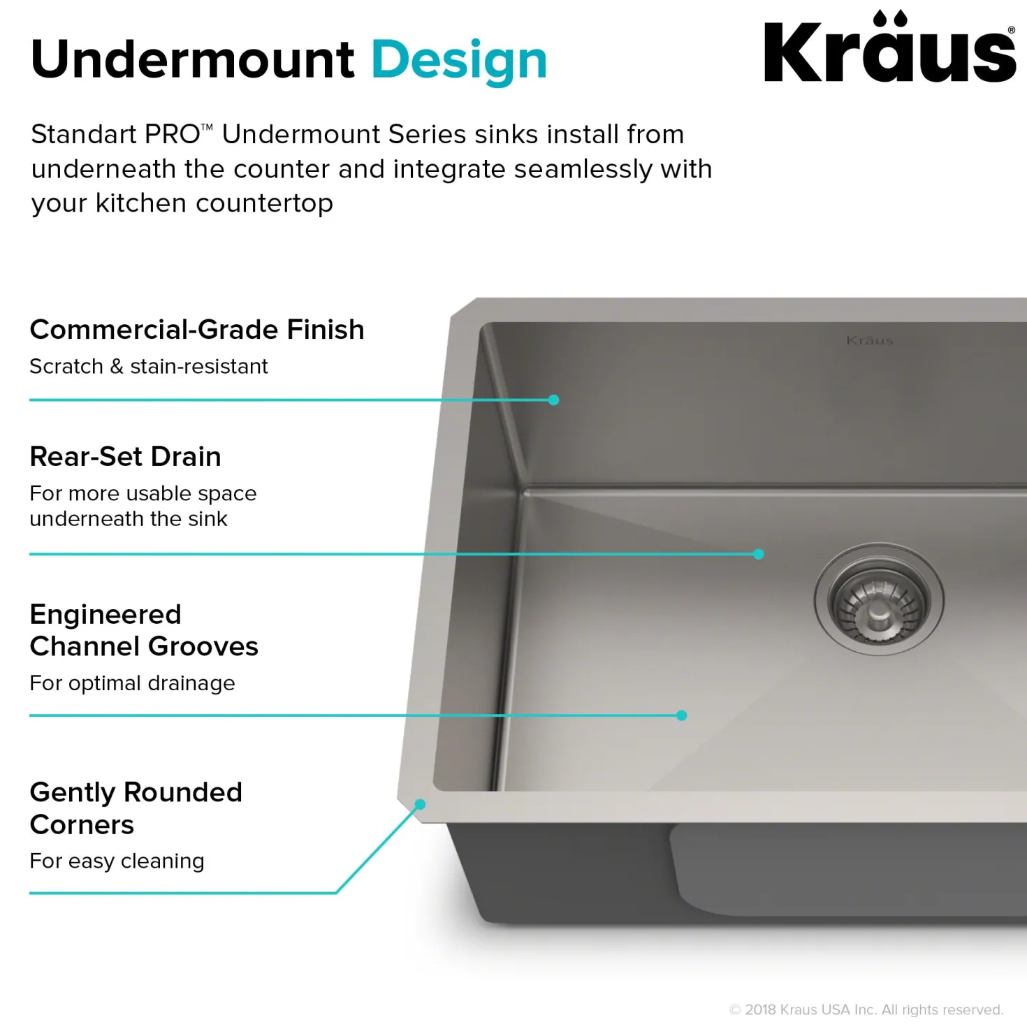 KRAUS 28" Undermount 16 Gauge Single Bowl Stainless Steel Small Radius Kitchen Sink