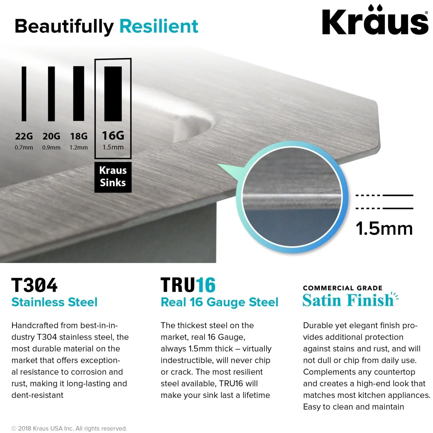 KRAUS 28" Undermount 16 Gauge Single Bowl Stainless Steel Small Radius Kitchen Sink