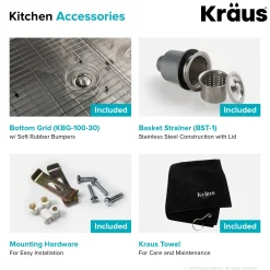KRAUS 32" Undermount 16 Gauge Single Bowl Stainless Steel Small Radius Kitchen Sink