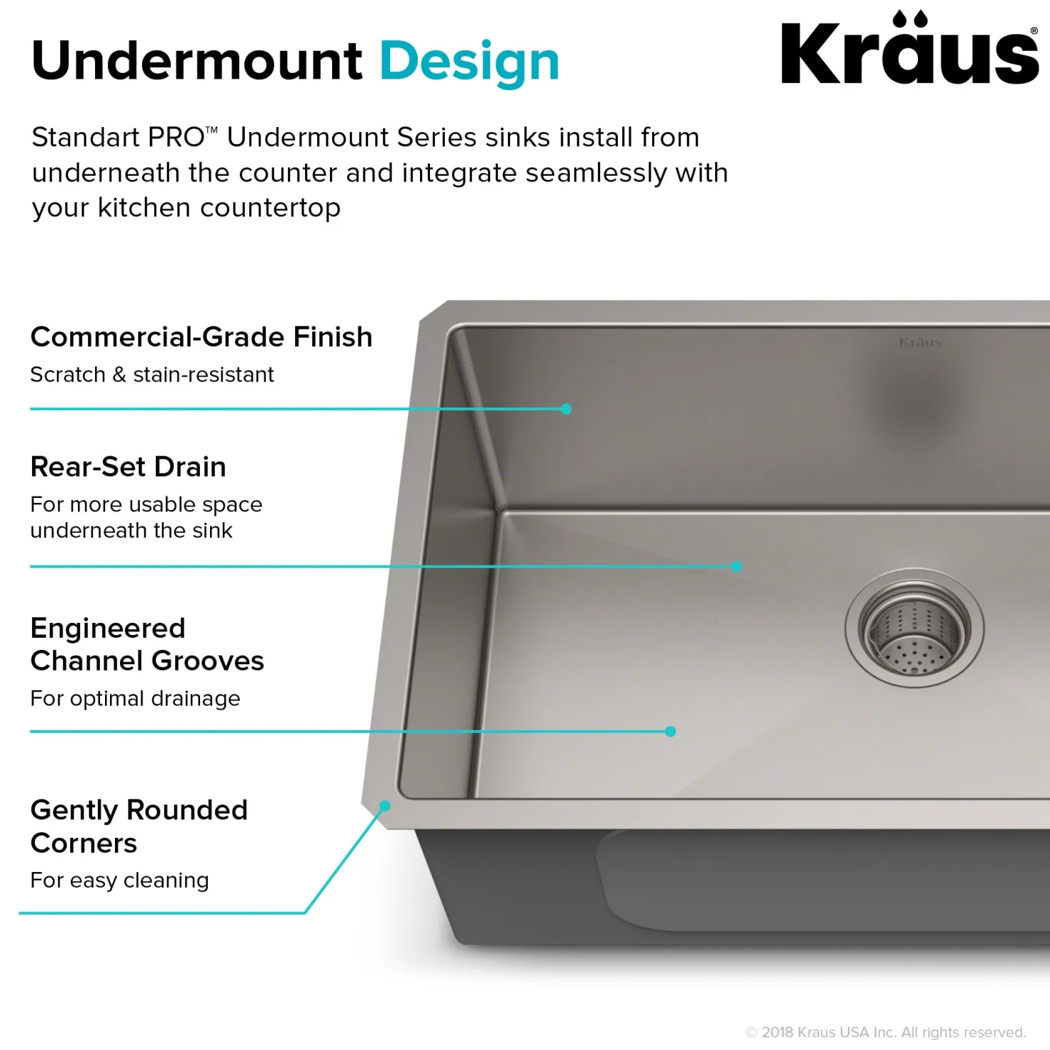 KRAUS 32" Undermount 16 Gauge Single Bowl Stainless Steel Small Radius Kitchen Sink