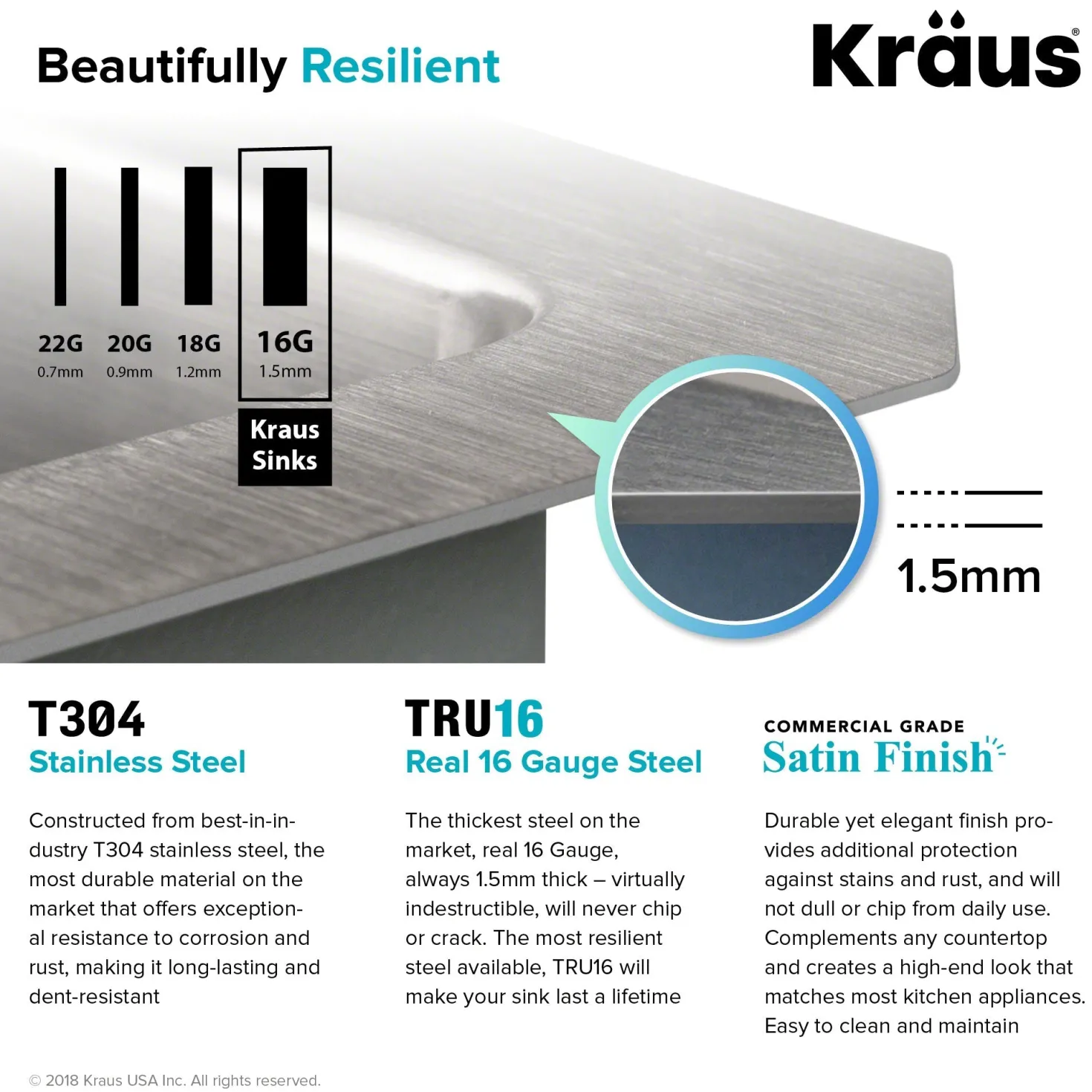 KRAUS 32" Undermount 16 Gauge Single Bowl Stainless Steel Small Radius Kitchen Sink
