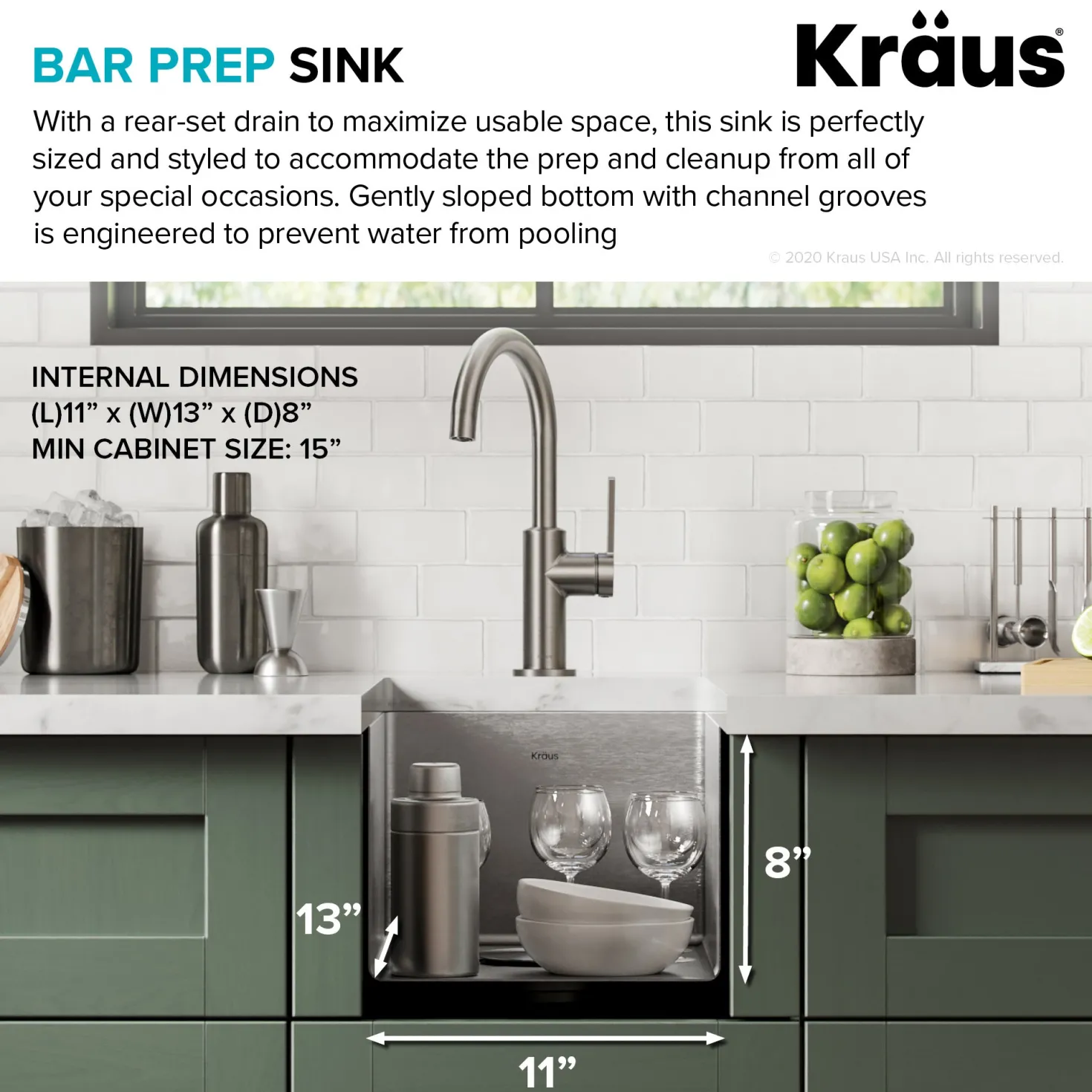 KRAUS 13" Undermount 16 Gauge Stainless Steel Bar Prep Sink