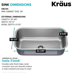 KRAUS 32” Undermount 18 gauge Stainless Steel Single Bowl Kitchen Sink