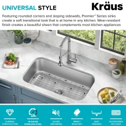 KRAUS 32” Undermount 18 gauge Stainless Steel Single Bowl Kitchen Sink