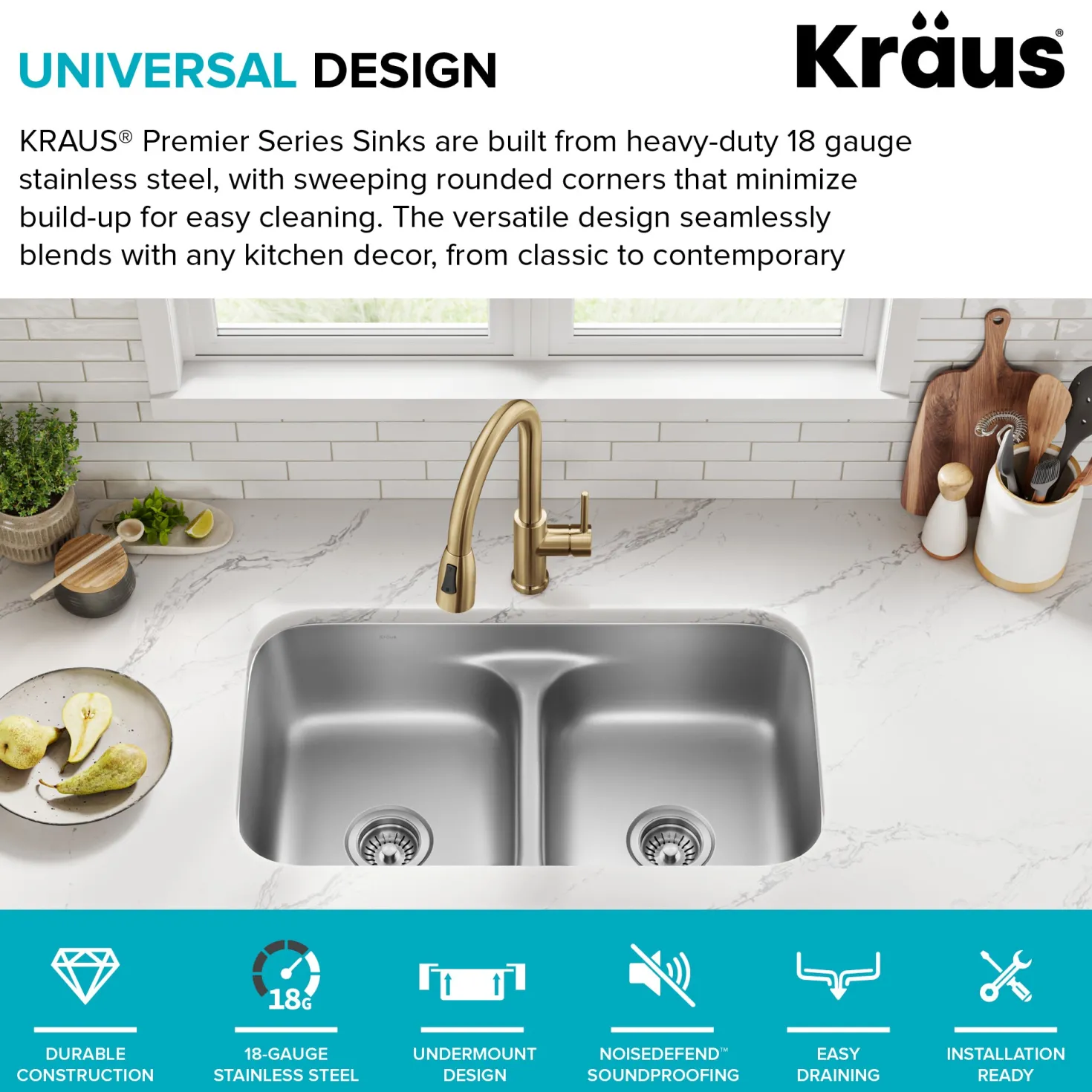 KRAUS 32" Undermount 50/50 Kitchen Sink