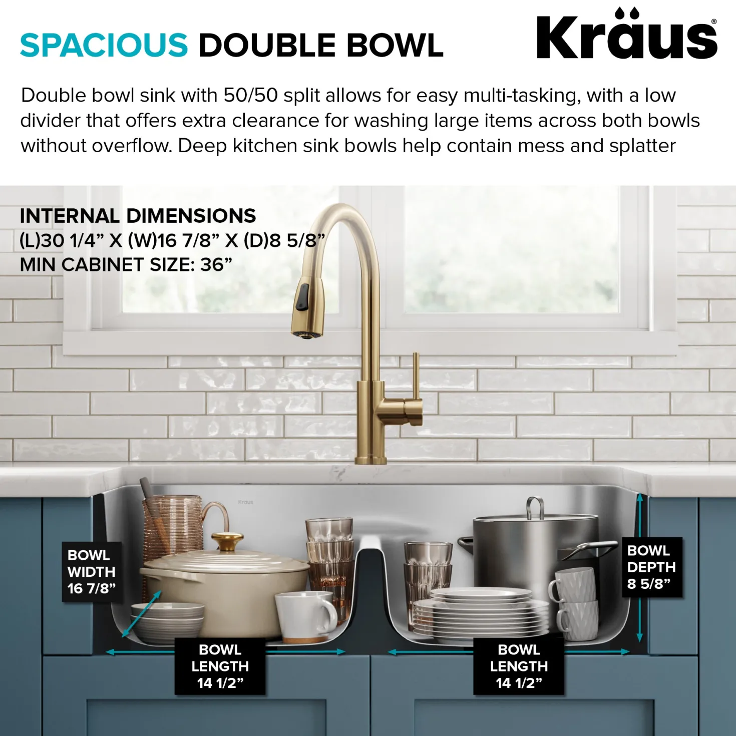 KRAUS 32" Undermount 50/50 Kitchen Sink
