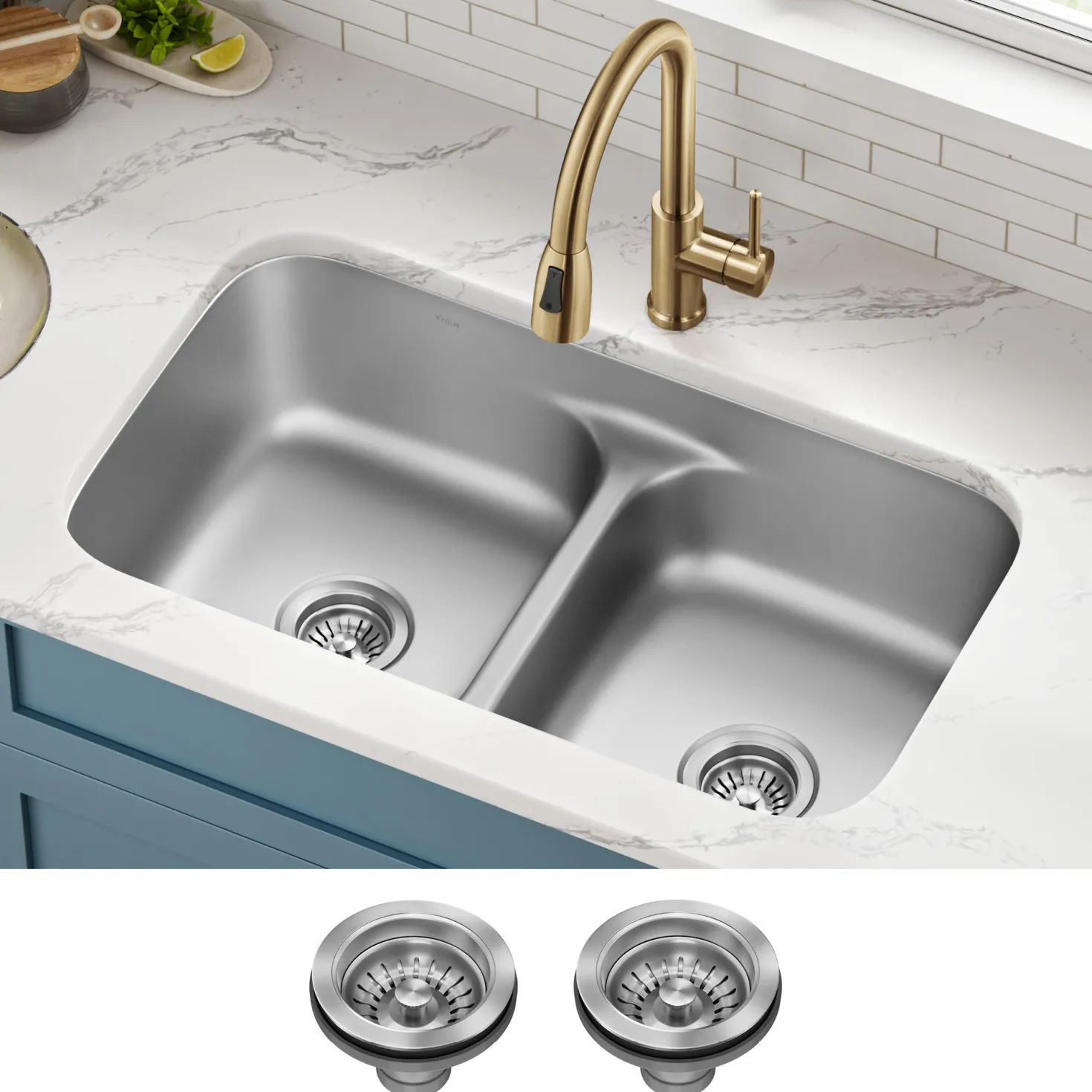 KRAUS 32" Undermount 50/50 Kitchen Sink