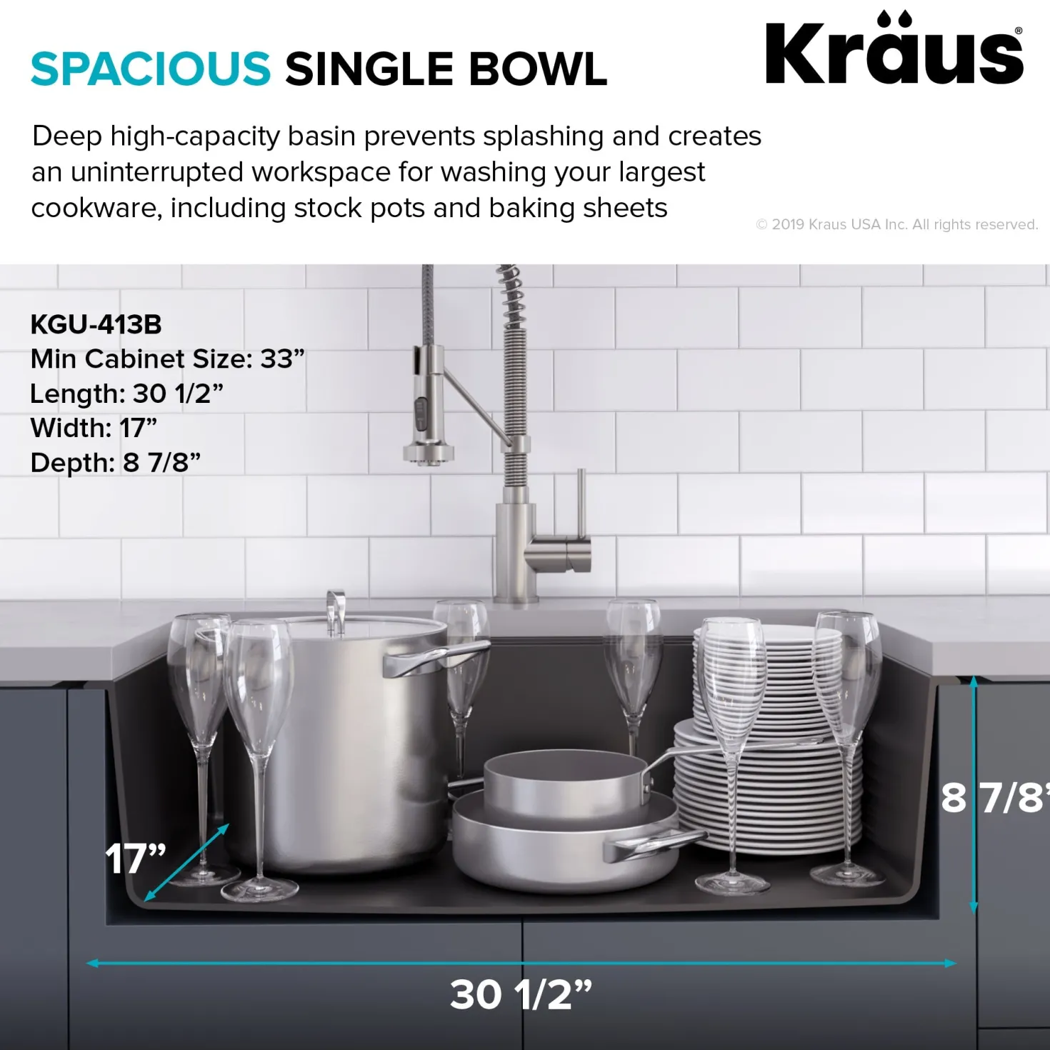 KRAUS 31" Undermount Single Bowl Black Onyx Granite Kitchen Sink
