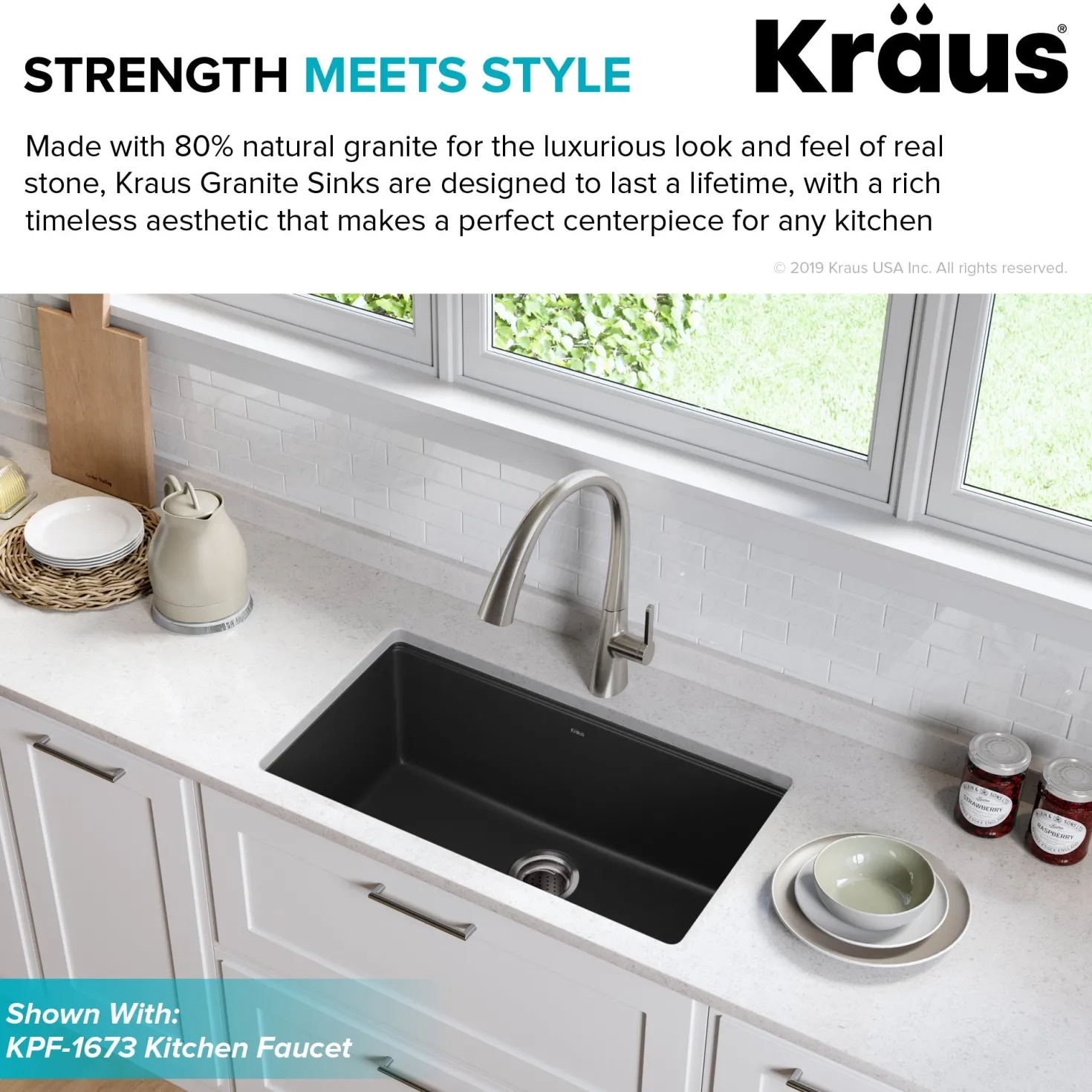 KRAUS 31" Undermount Single Bowl Black Onyx Granite Kitchen Sink