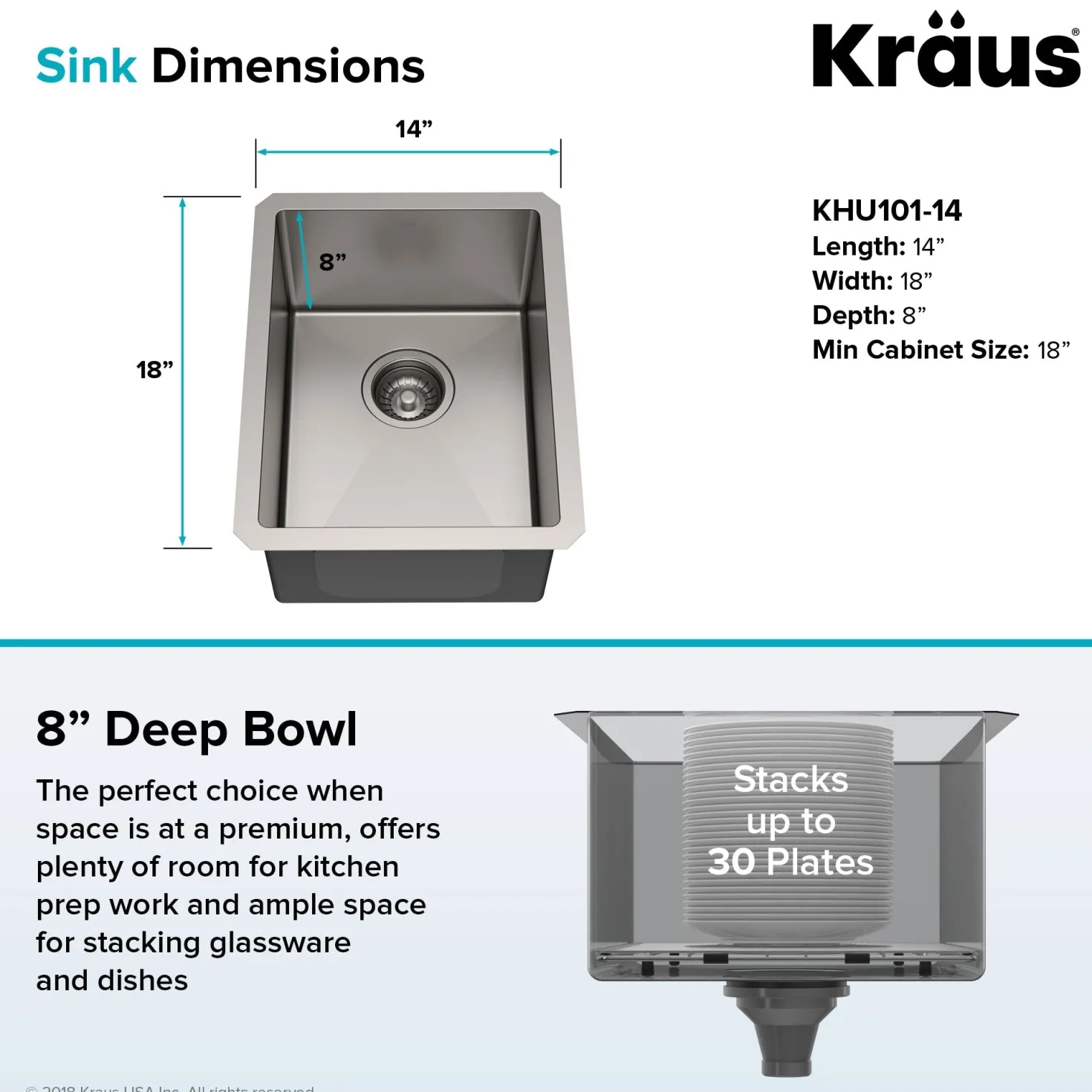 KRAUS 14" Undermount Single Bowl Stainless Steel Kitchen Bar Sink