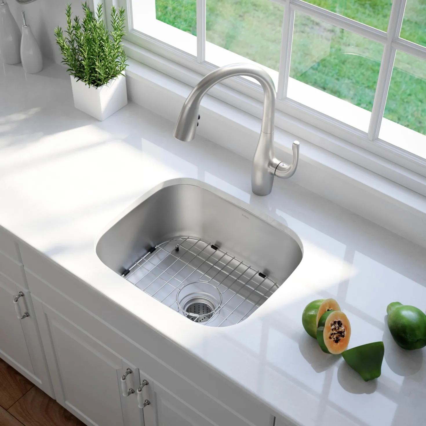 KRAUS 20" Undermount Single Bowl 16 Gauge Stainless Steel Kitchen Sink with NoiseDefend Soundproofing
