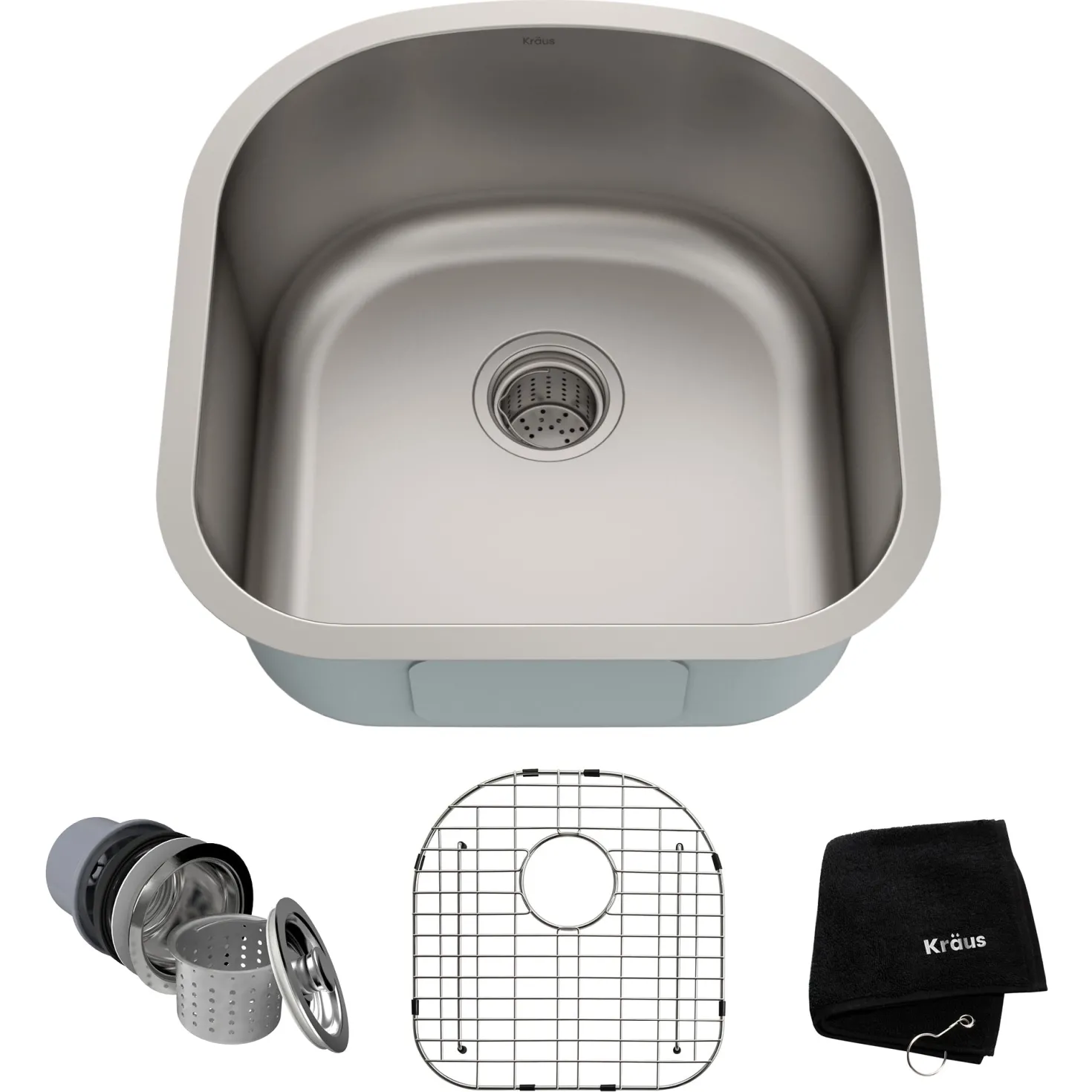 KRAUS 20" Undermount Single Bowl 16 Gauge Stainless Steel Kitchen Sink with NoiseDefend Soundproofing