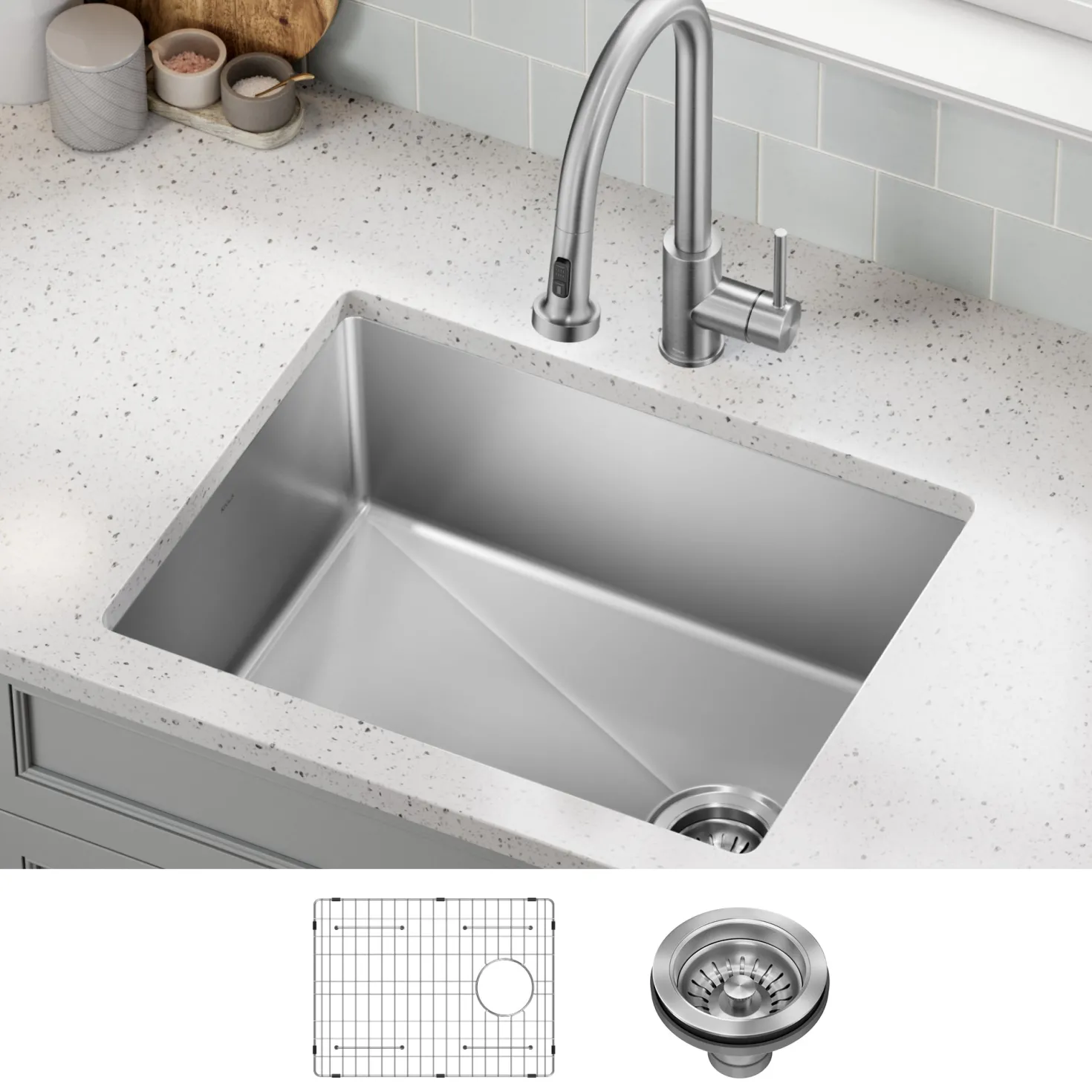 KRAUS 25” Undermount Single Bowl Side-Drain Stainless Kitchen Sink