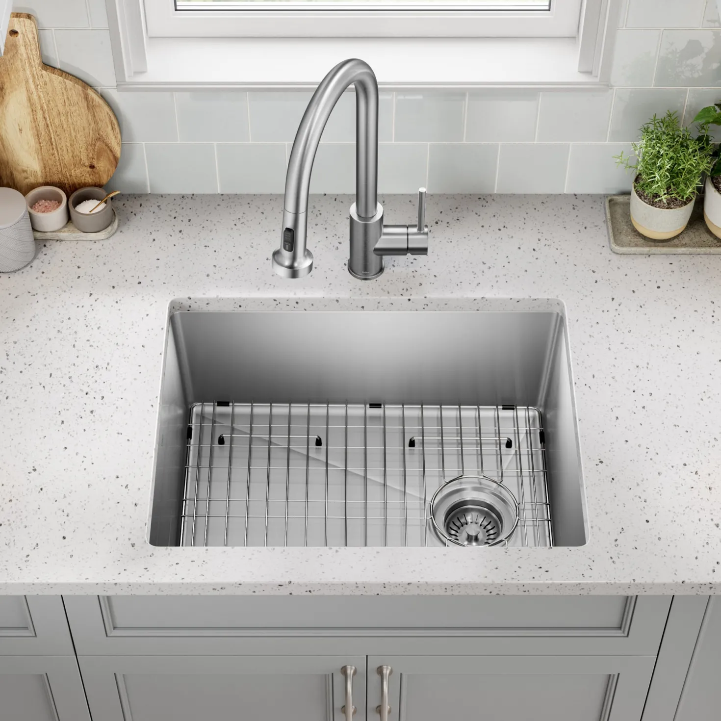 KRAUS 25” Undermount Single Bowl Side-Drain Stainless Kitchen Sink