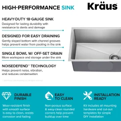 KRAUS 25” Undermount Single Bowl Side-Drain Stainless Kitchen Sink
