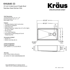 KRAUS 33” Undermount Single Bowl Stainless Steel Kitchen Sink