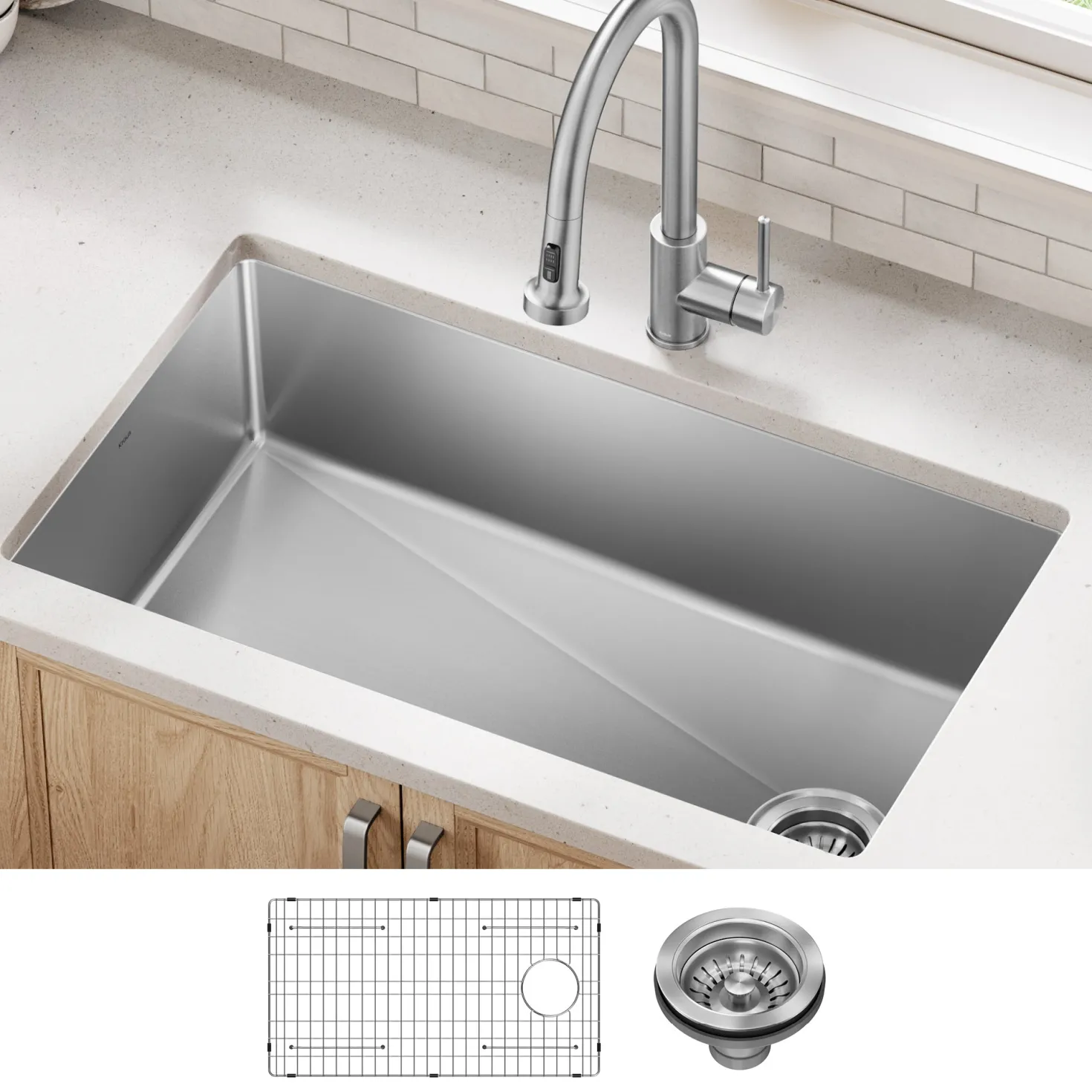 KRAUS 33” Undermount Single Bowl Stainless Steel Kitchen Sink