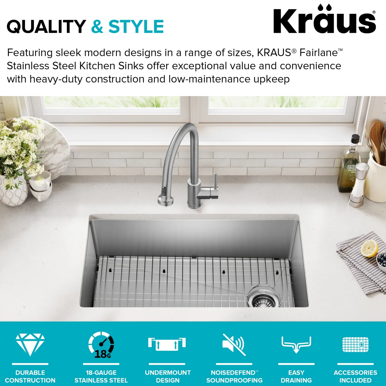 KRAUS 33” Undermount Single Bowl Stainless Steel Kitchen Sink