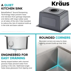 KRAUS 15” Undermount Single Bowl Stainless Steel Kitchen Bar Sink