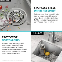 KRAUS 15” Undermount Single Bowl Stainless Steel Kitchen Bar Sink