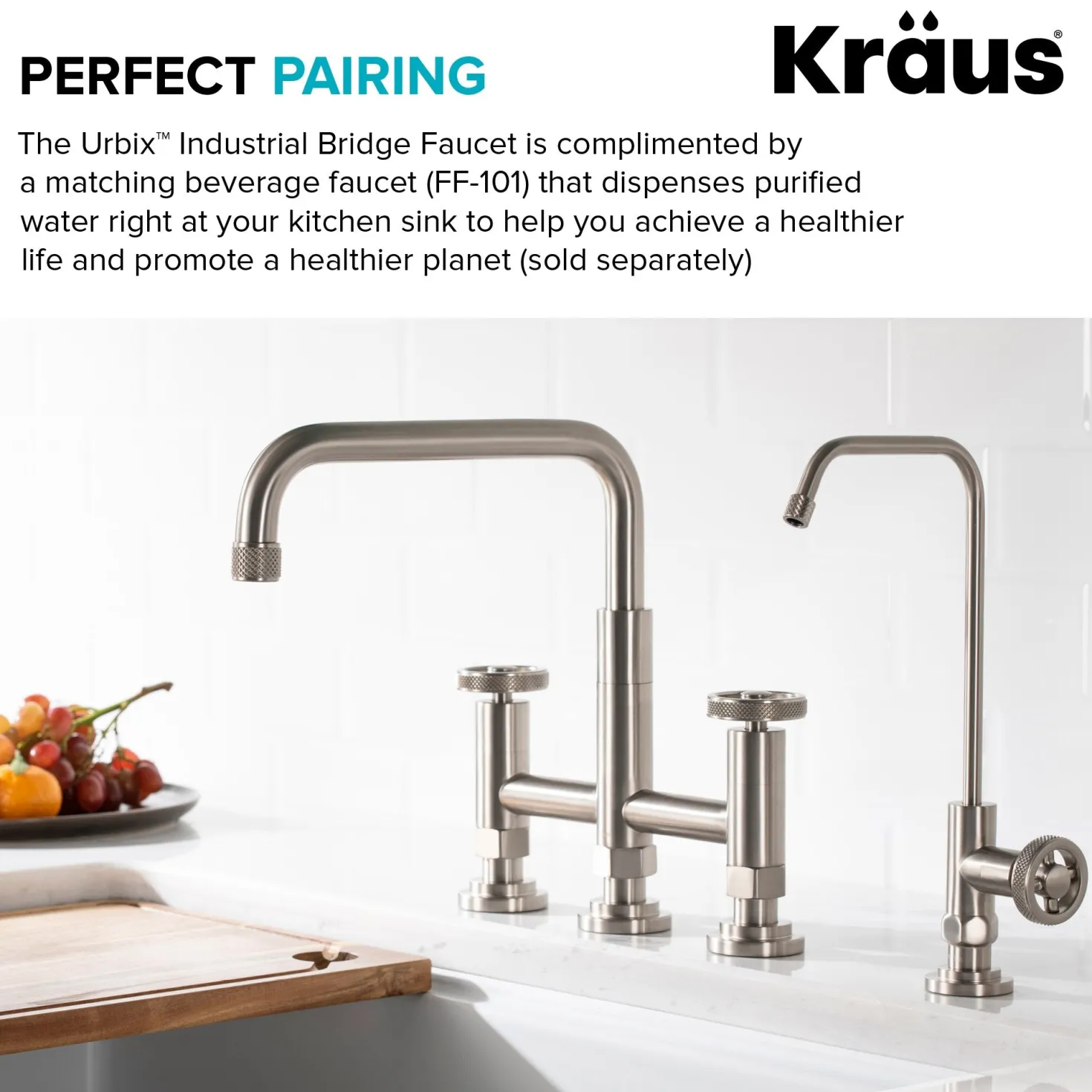 KRAUS Urbix Bridge Kitchen Faucet with Side Sprayer in Spot Free Stainless Steel