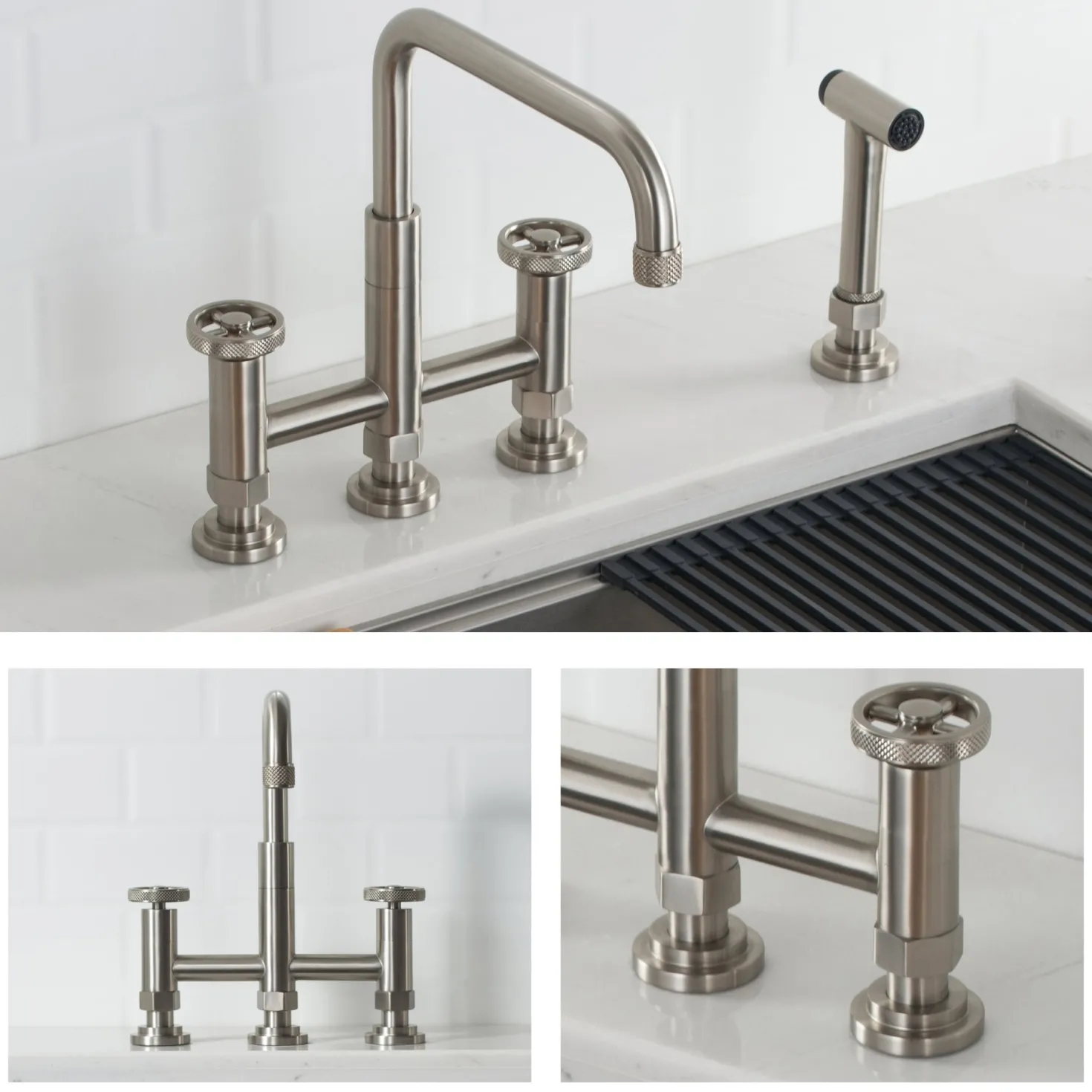 KRAUS Urbix Bridge Kitchen Faucet with Side Sprayer in Spot Free Stainless Steel
