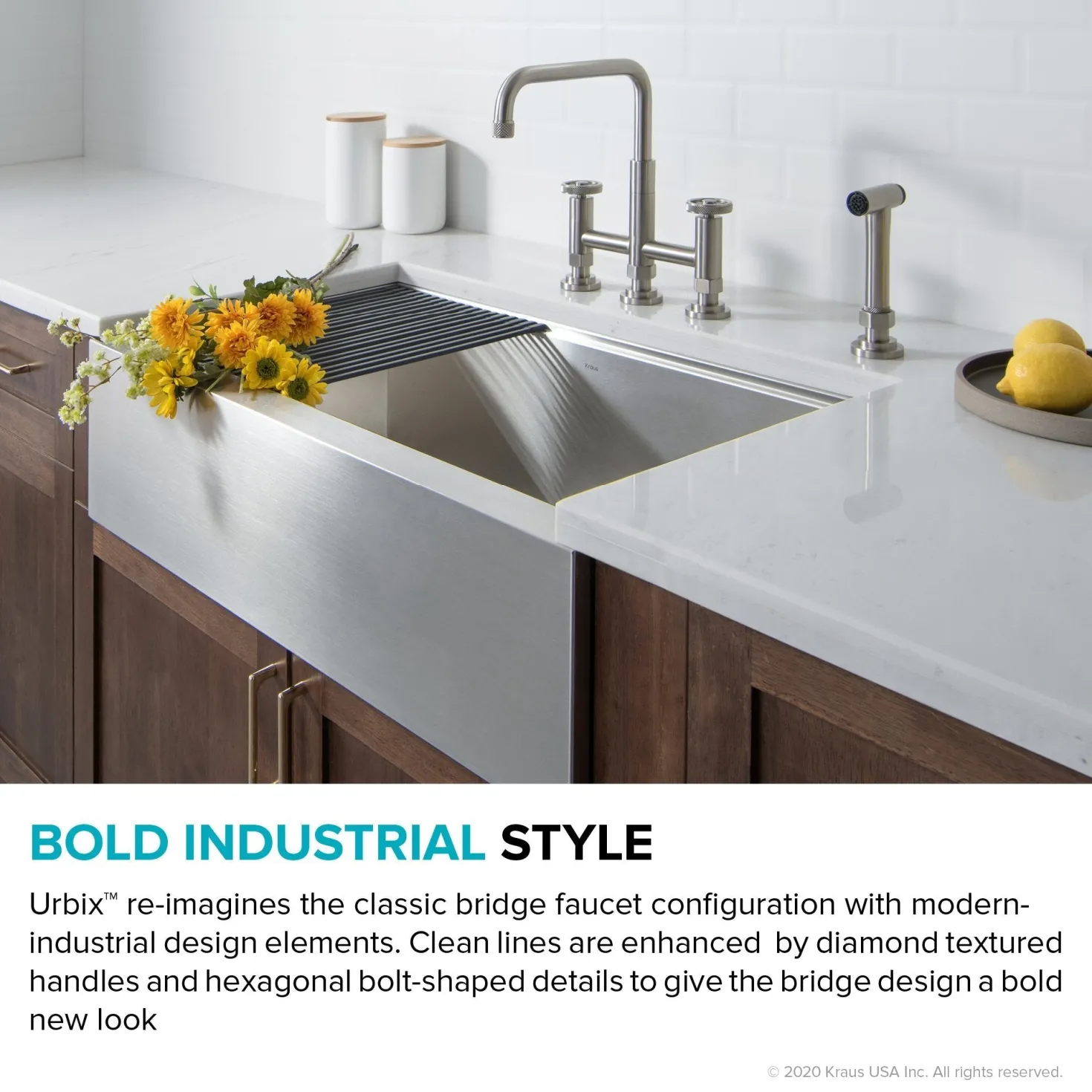 KRAUS Urbix Bridge Kitchen Faucet with Side Sprayer in Spot Free Stainless Steel