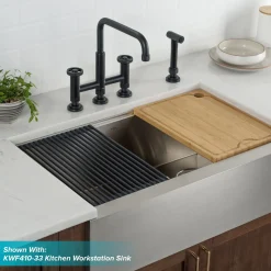 KRAUS Urbix Bridge Kitchen Faucet with Side Sprayer in Matte Black