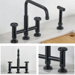 KRAUS Urbix Bridge Kitchen Faucet with Side Sprayer in Matte Black
