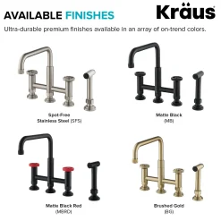 KRAUS Urbix Bridge Kitchen Faucet with Side Sprayer in Brushed Gold