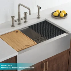 KRAUS Urbix Bridge Kitchen Faucet with Side Sprayer in Brushed Gold