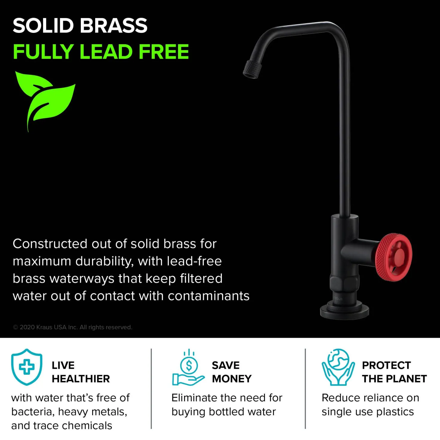 KRAUS Urbix Drinking Water Dispenser Kitchen Faucet in Matte Black/Red
