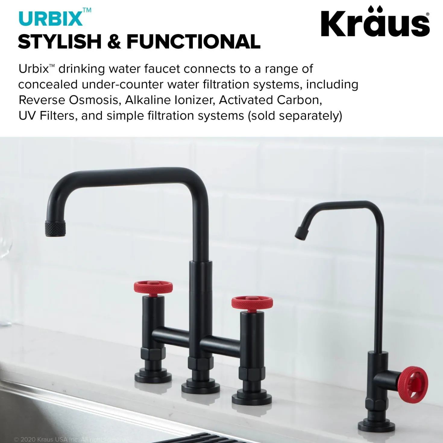 KRAUS Urbix Drinking Water Dispenser Kitchen Faucet in Matte Black/Red