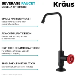KRAUS Urbix Drinking Water Dispenser Kitchen Faucet in Matte Black/Red