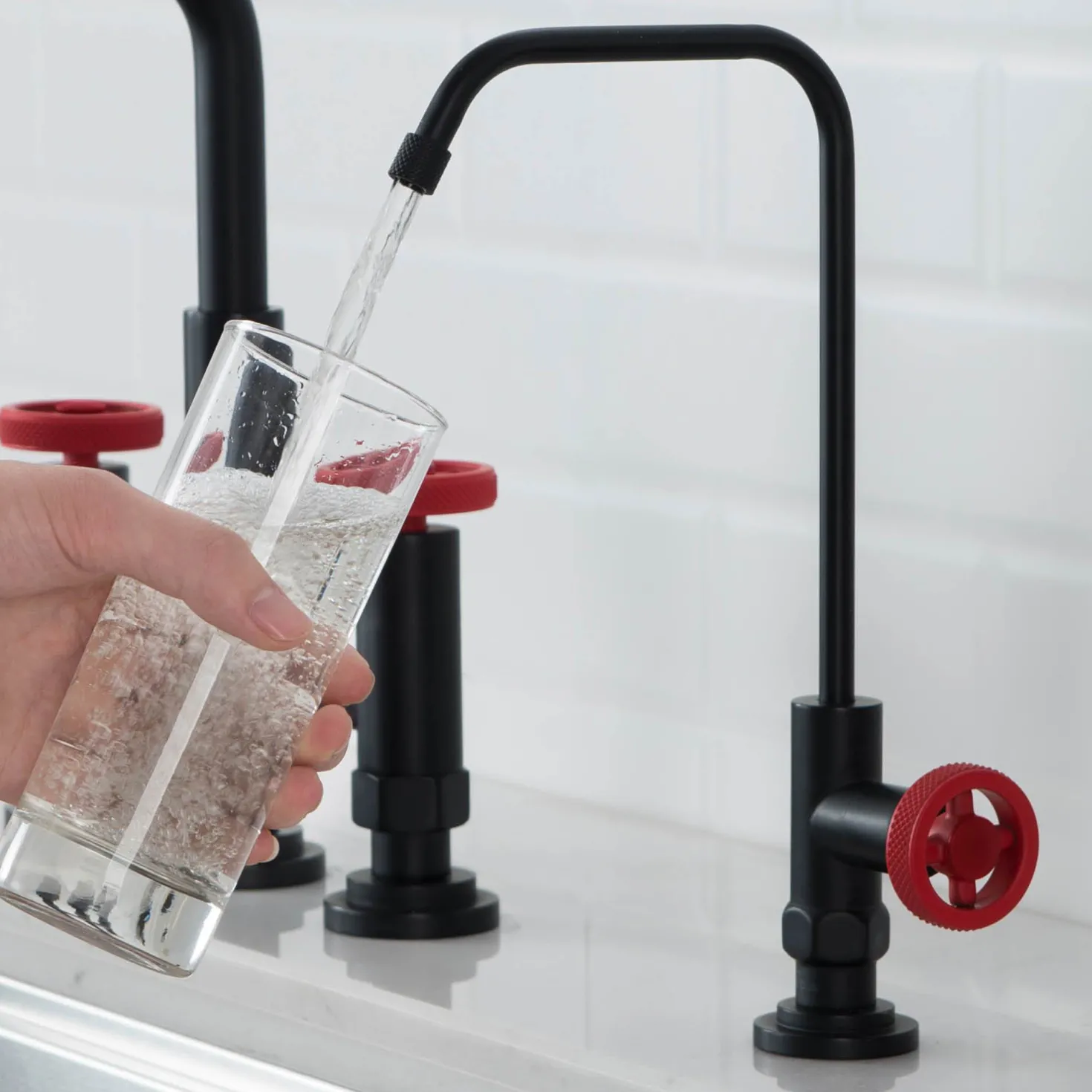 KRAUS Urbix Drinking Water Dispenser Kitchen Faucet in Matte Black/Red