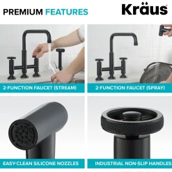 KRAUS Urbix Industrial Bridge Kitchen Faucet & Water Filter Faucet in Matte Black