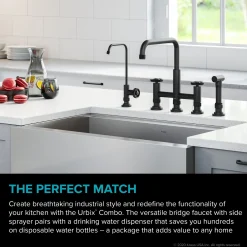 KRAUS Urbix Industrial Bridge Kitchen Faucet & Water Filter Faucet in Matte Black