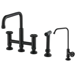 KRAUS Urbix Industrial Bridge Kitchen Faucet & Water Filter Faucet in Matte Black
