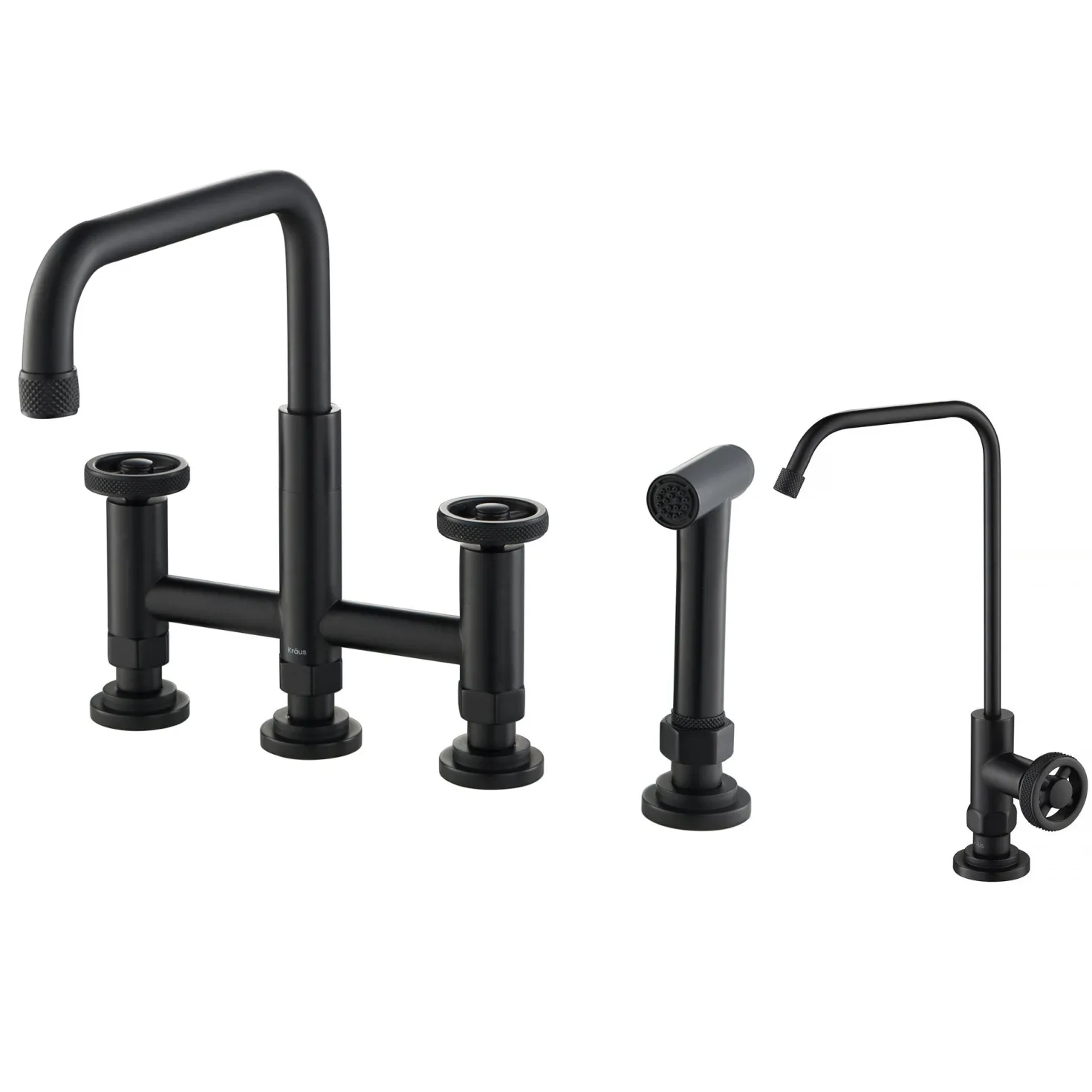 KRAUS Urbix Industrial Bridge Kitchen Faucet & Water Filter Faucet in Matte Black