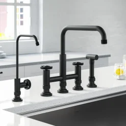 KRAUS Urbix Industrial Bridge Kitchen Faucet & Water Filter Faucet in Matte Black