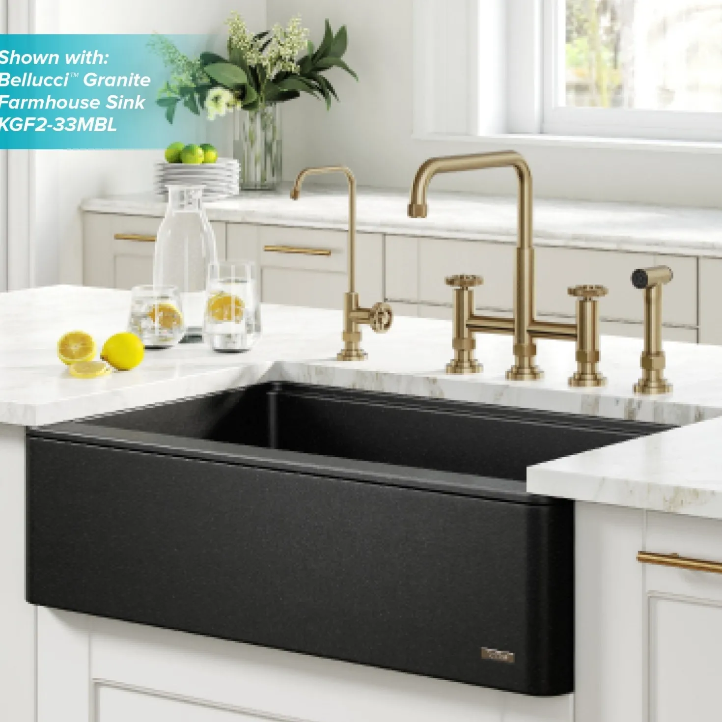 KRAUS Urbix Industrial Bridge Kitchen Faucet & Water Filter Faucet in Brushed Gold