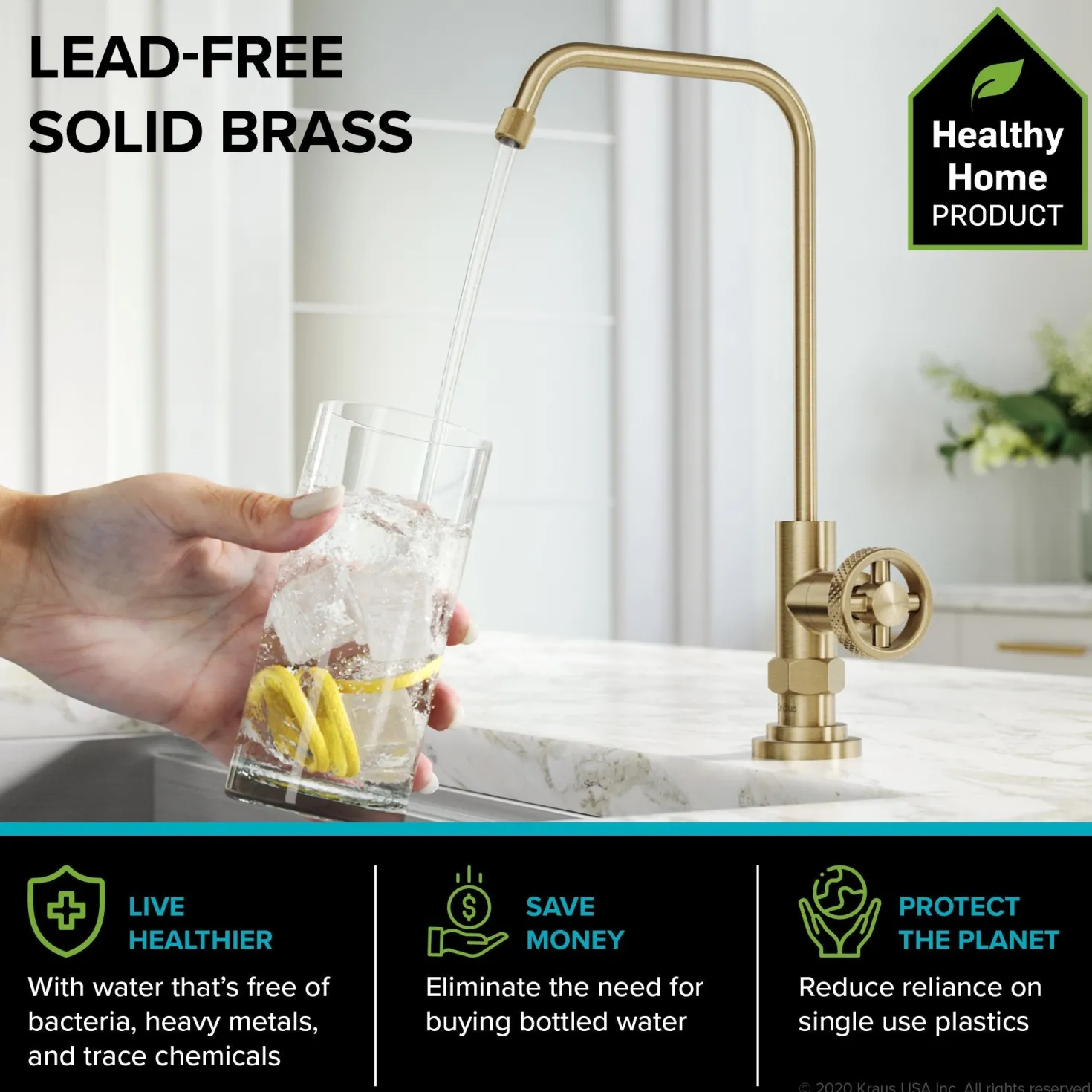 KRAUS Urbix Industrial Bridge Kitchen Faucet & Water Filter Faucet in Brushed Gold