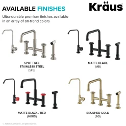 KRAUS Urbix Industrial Bridge Kitchen Faucet & Water Filter Faucet in Spot Free Stainless Steel
