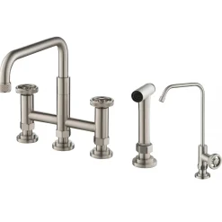 KRAUS Urbix Industrial Bridge Kitchen Faucet & Water Filter Faucet in Spot Free Stainless Steel